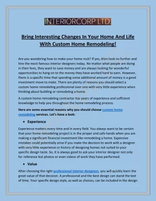 Bring Interesting Changes In Your Home And Life With Custom Home Remodeling!