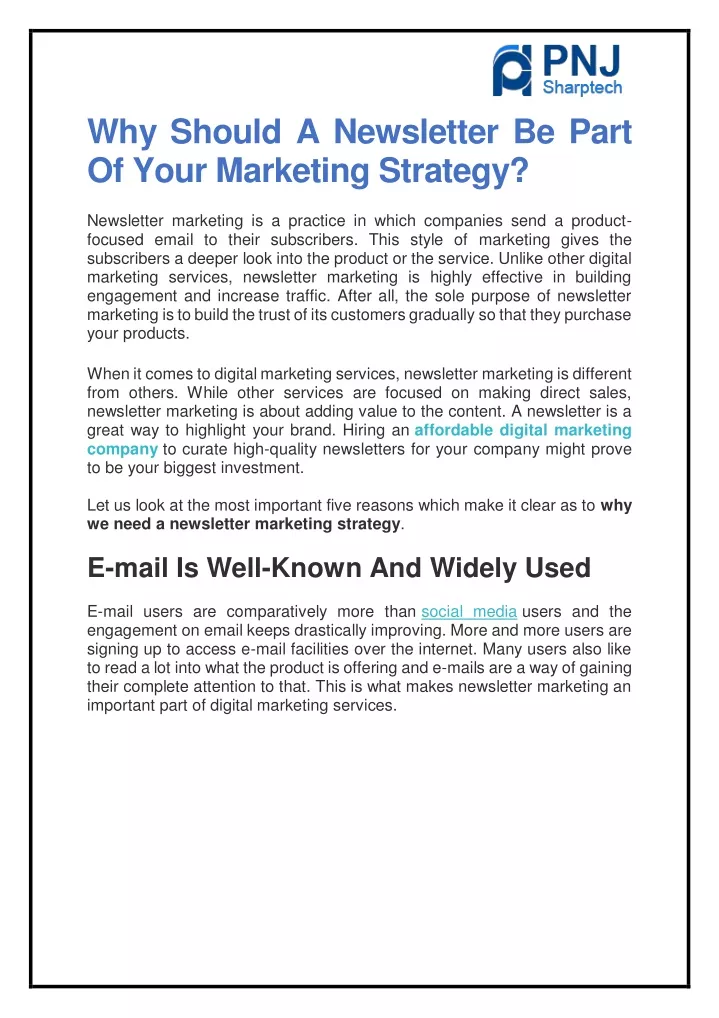 why should a newsletter be part of your marketing