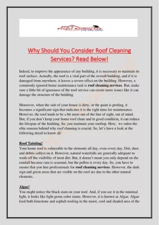 Why Should You Consider Roof Cleaning Services