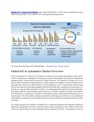 IoT in Automotive Market was valued US