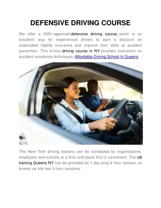 Affordable Driving School In Queens