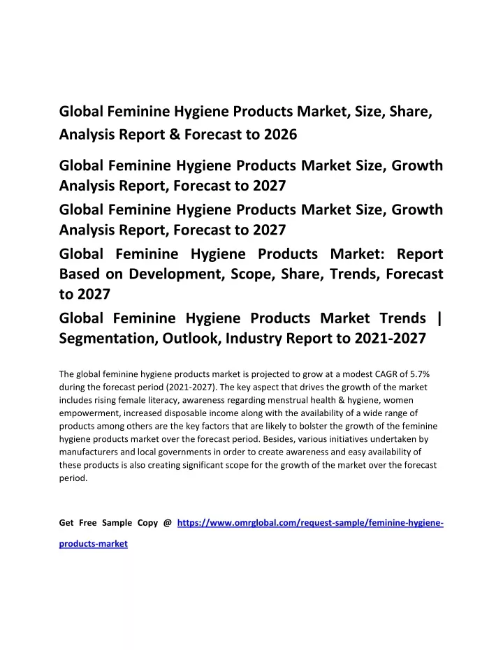 global feminine hygiene products market size