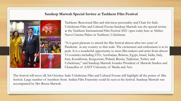 sandeep marwah special invitee at tashkent film