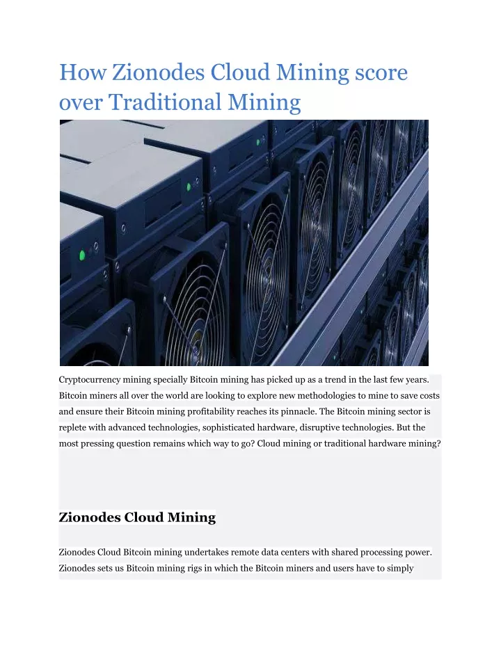 how zionodes cloud mining score over traditional