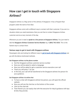 How can I get in touch with Singapore Airlines?