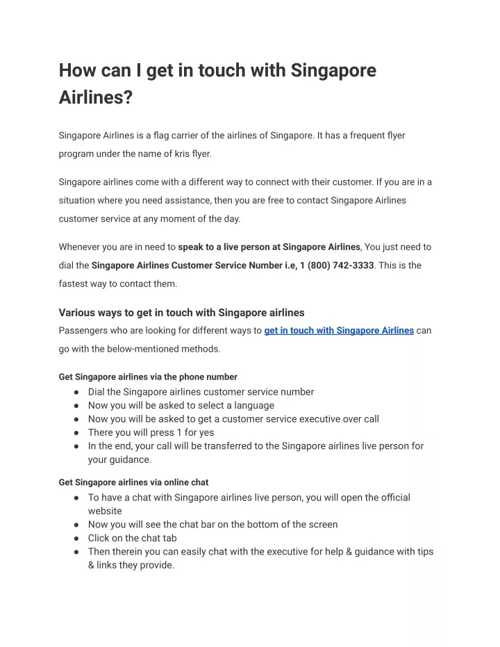 how can i get in touch with singapore airlines