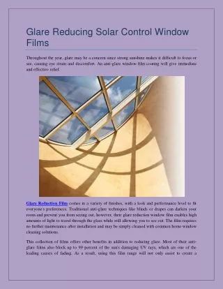 Glare Reducing Solar Control Window Films