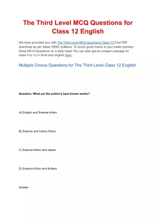 the third level mcq questions for class 12 english