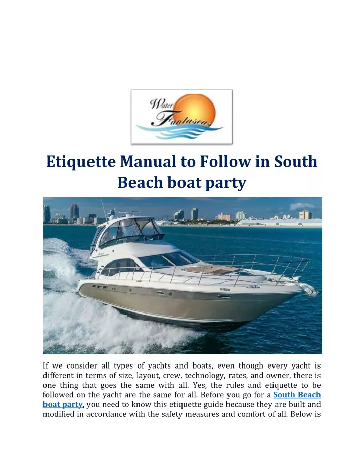 etiquette manual to follow in south beach boat