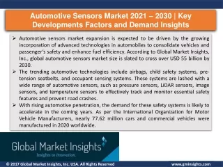 Automotive Sensors Market to 2030 - Opportunity Analysis & Growth Analysis