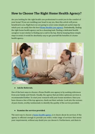 How to Choose The Right Home Health Agency