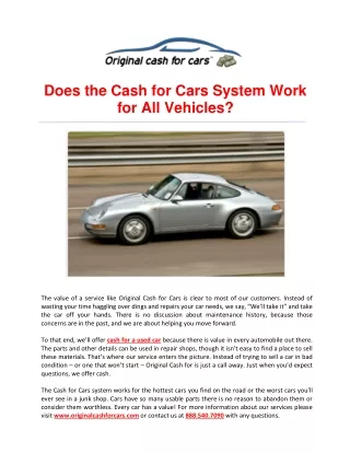 Does the Cash for Cars System Work for All Vehicles