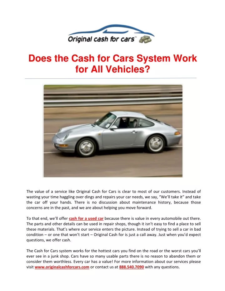 does the cash for cars system work
