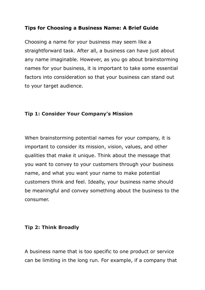 tips for choosing a business name a brief guide