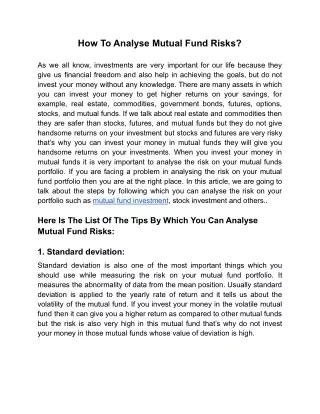 how to analyse mutual fund risks