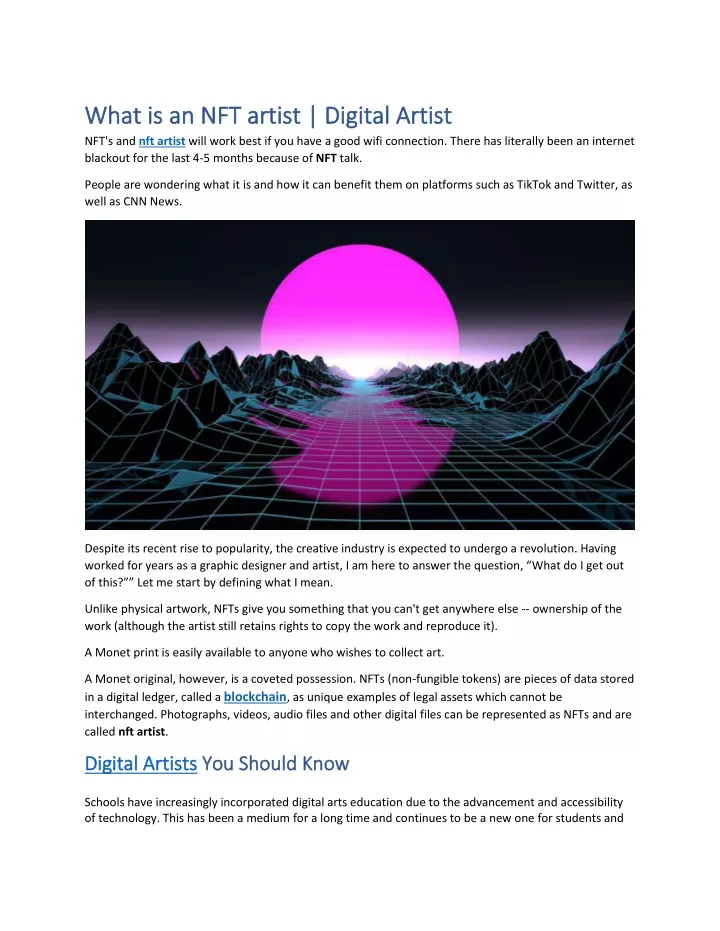 what is an nft artist digital artist what