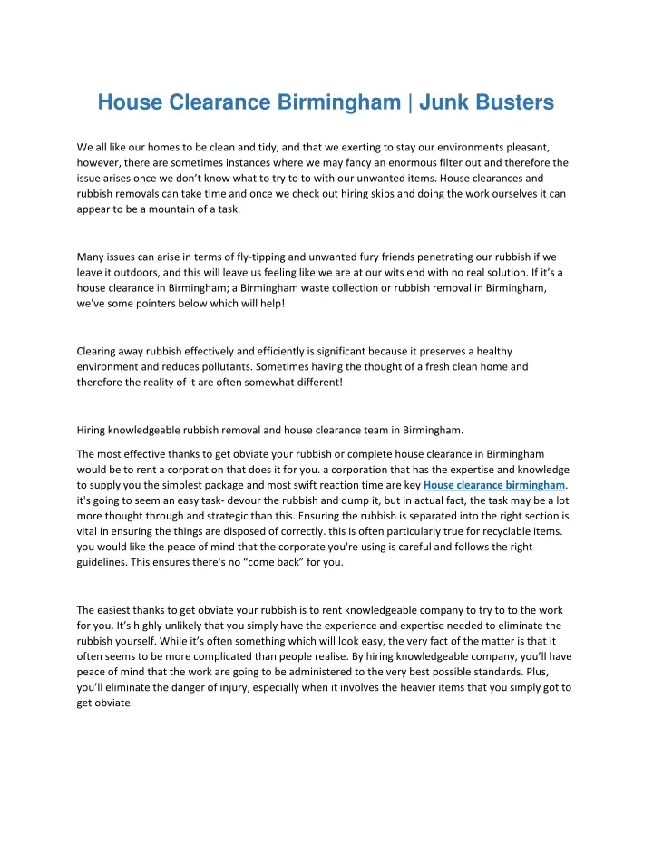 house clearance birmingham junk busters