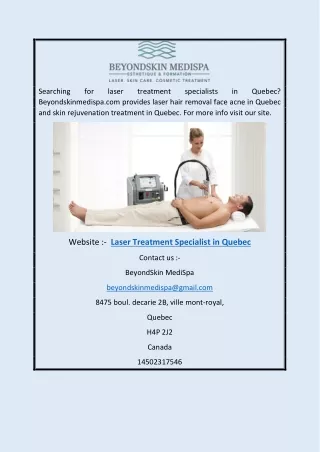 Laser Treatment Specialist in Quebec | Beyondskinmedispa.com