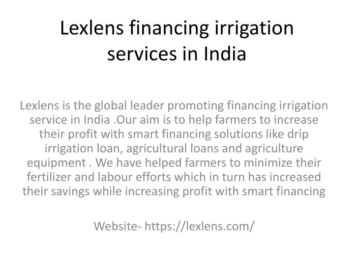lexlens financing irrigation services in india