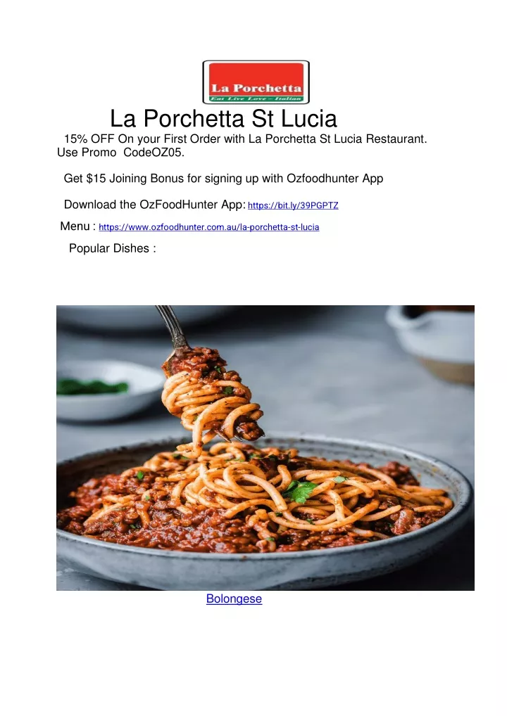la porchetta st lucia 15 off on your first order