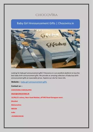 Baby Girl Announcement Gifts | Chocovira.in