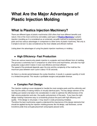 What Are the Major Advantages of Plastic Injection Molding