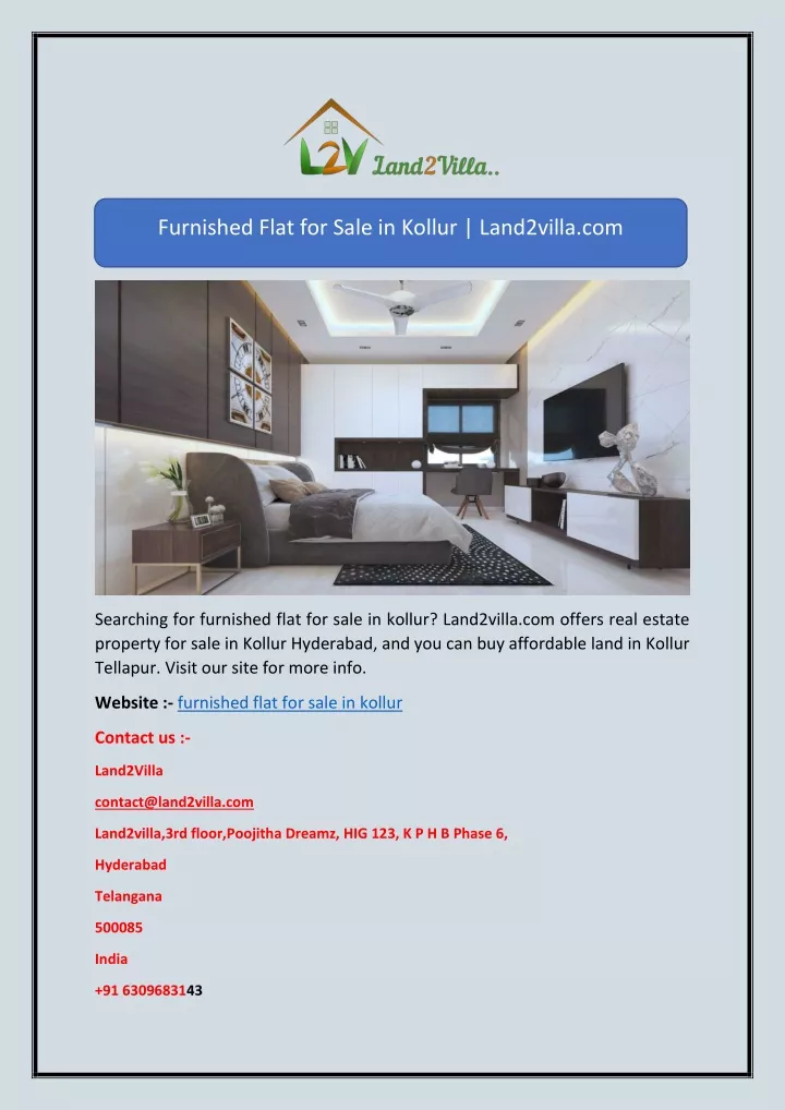 furnished flat for sale in kollur land2villa com