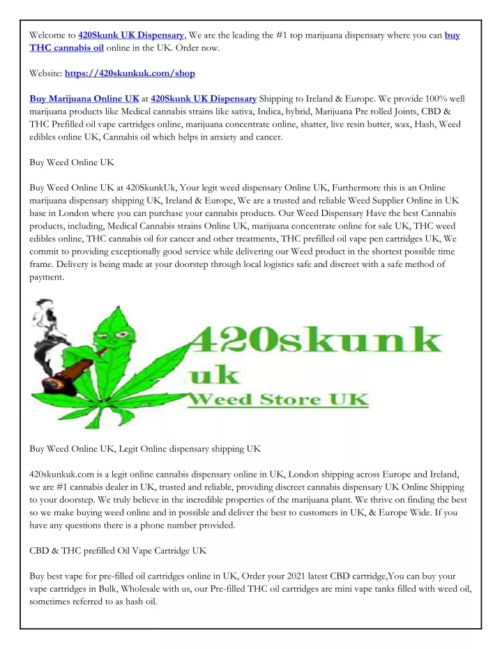 welcome to 420skunk uk dispensary