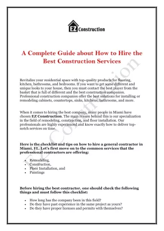 A Complete Guide about How to Hire the Best Construction Services