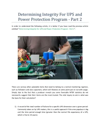 Determining Integrity For UPS and Power Protection Program - Part 2