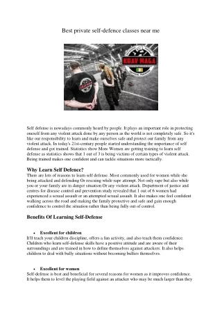best private self defence classes near me