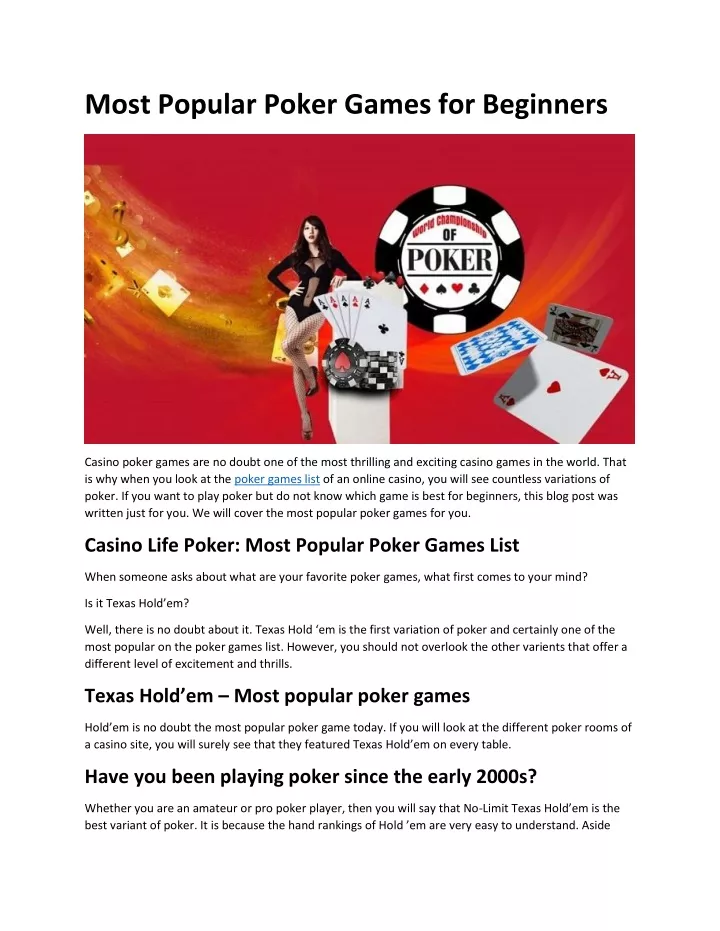 most popular poker games for beginners