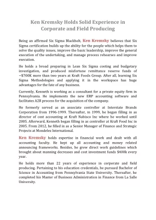 ken kremsky holds solid experience in corporate
