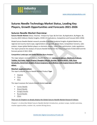 Sutures needle market Scenario & Prominent Key Players Analysis 2021 to 2026
