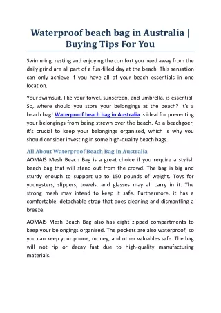 Waterproof beach bag in Australia | Buying Tips For You