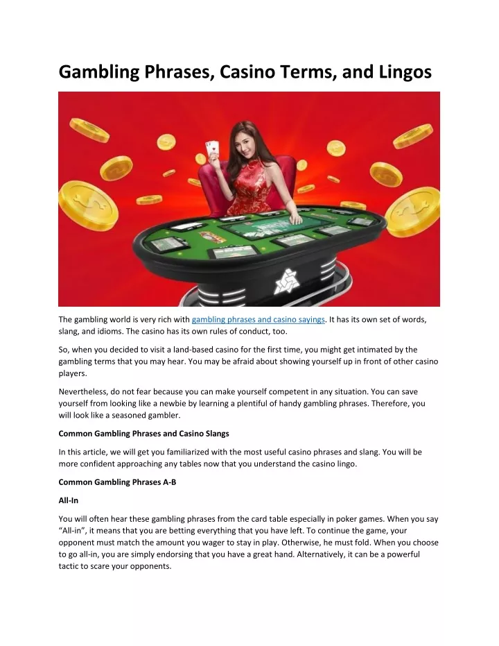 gambling phrases casino terms and lingos