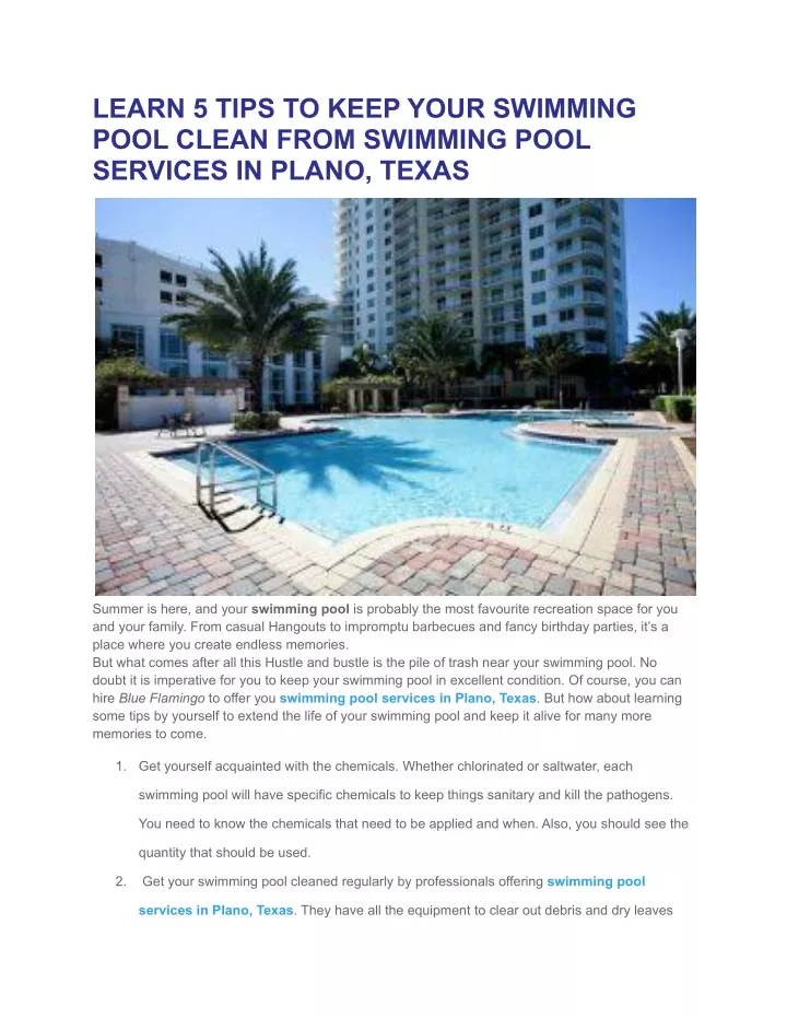 learn 5 tips to keep your swimming pool clean