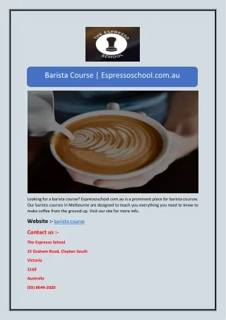 Barista Course | Espressoschool.com.au