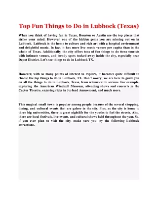 top fun things to do in lubbock texas