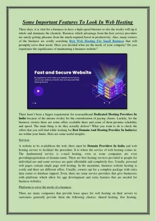 Some Important Features To Look In Web Hosting