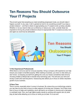 ten reasons you should outsource your it projects