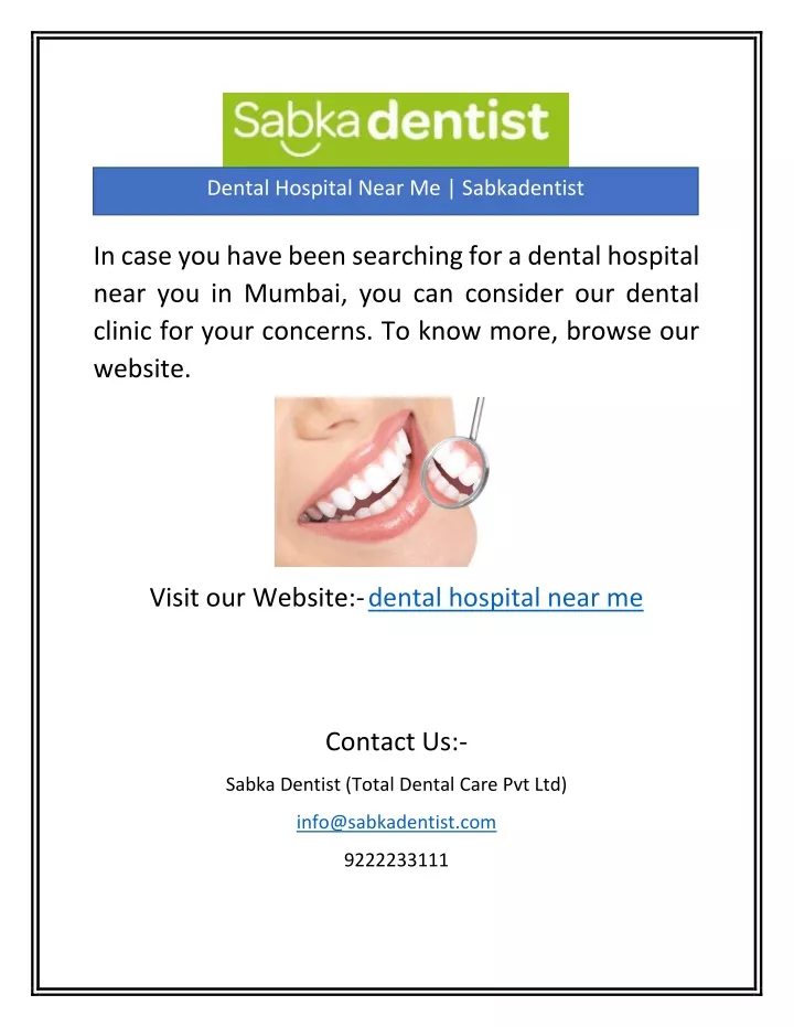 dental hospital near me sabkadentist