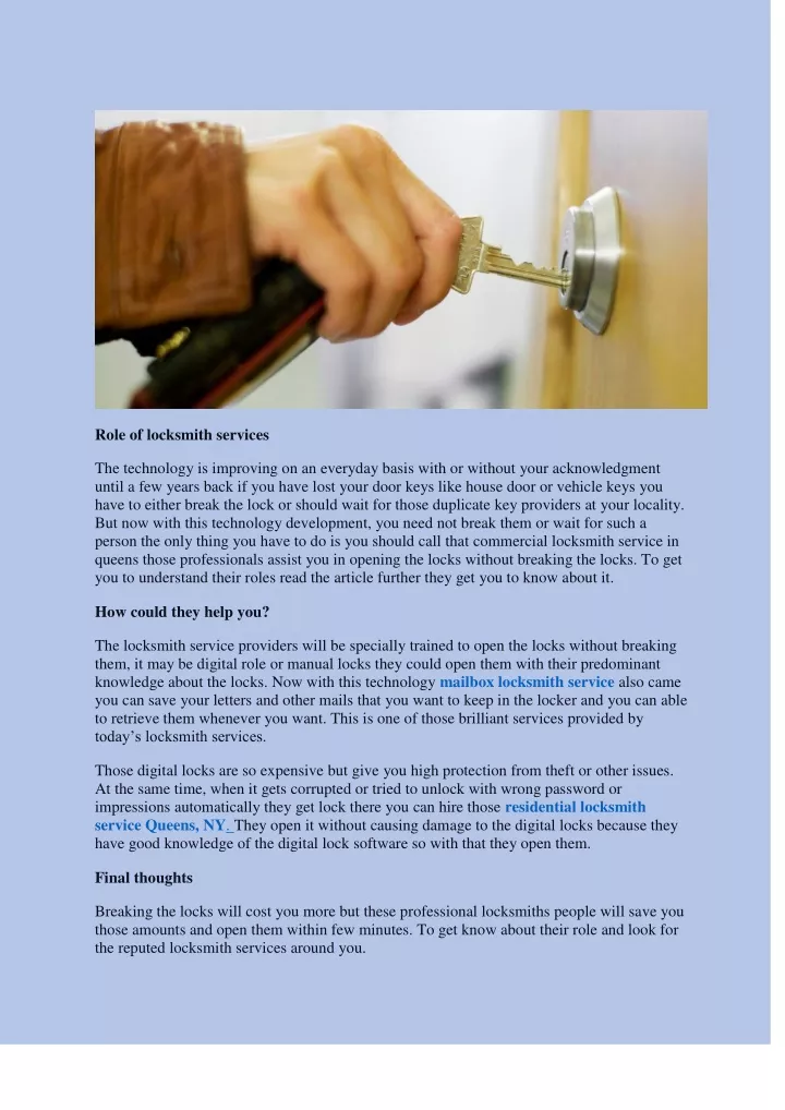 role of locksmith services