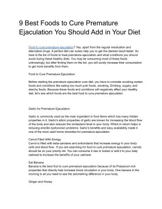 9 Best Foods to Cure Premature Ejaculation You Should Add in Your Diet