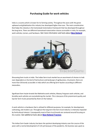 Purchasing Guide for work vehicles-NEW HOLLAND