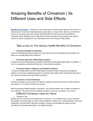Amazing Benefits of Cinnamon | Its Different Uses and Side Effects