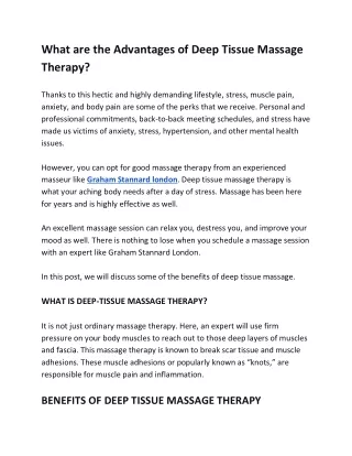 What are the Advantages of Deep Tissue Massage Therapy?