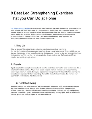 8 Best Leg Strengthening Exercises That You Can Do at Home