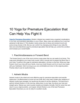 10 Yoga for Premature Ejaculation That Can Help You Fight It