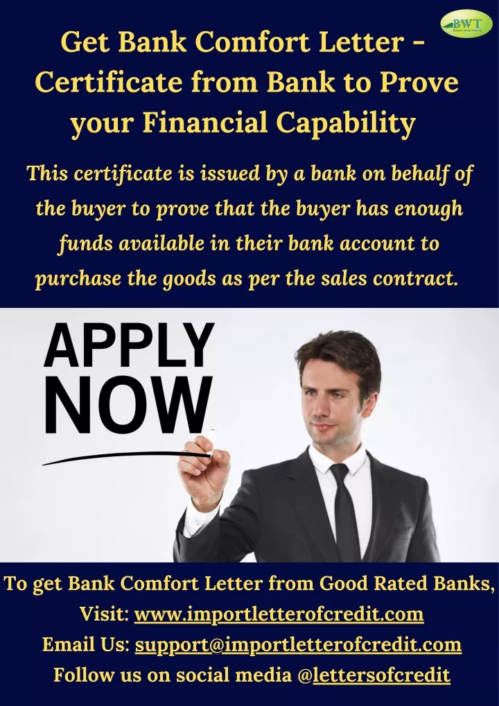get bank comfort letter certificate from bank